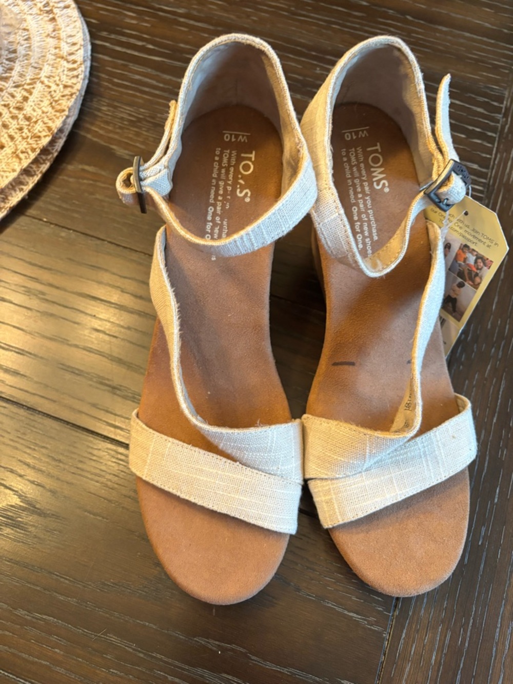 TOMS Natural Linen Cork Wedge Sandals - Beige - Picture 2 of 5
